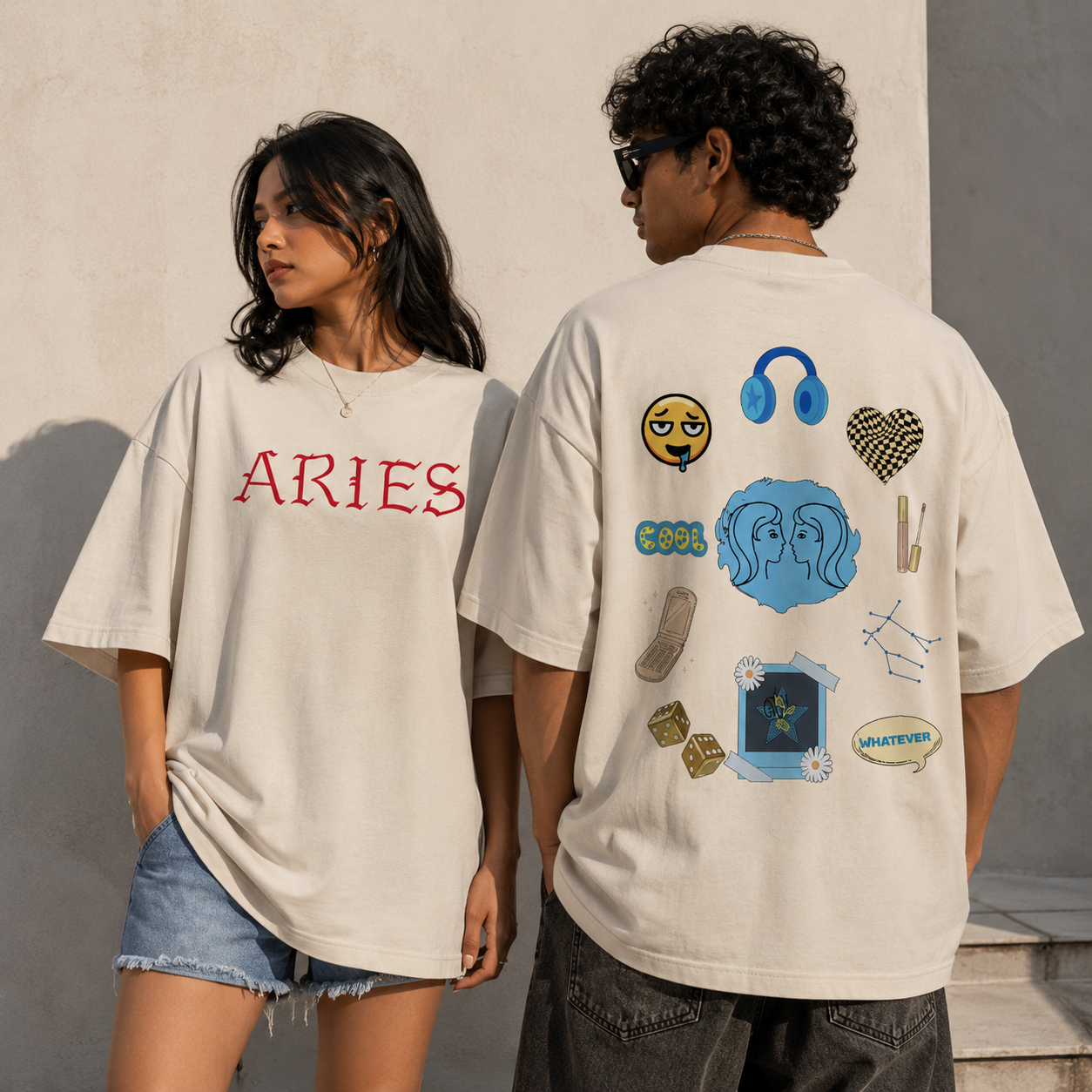 Collection of zodiac-inspired graphic T-shirts featuring all twelve astrological signs. Each design includes symbolic artwork and celestial elements that represent the personality and characteristics of its zodiac sign.